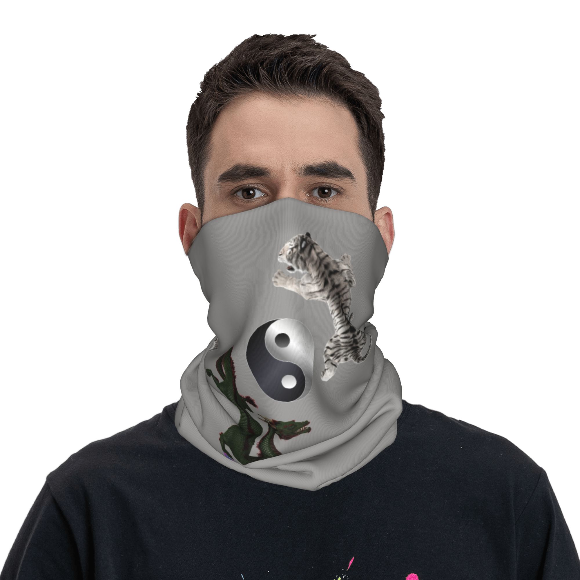 カスタム陰陽龍と虎の戦士アート柄バンダナネックウォーマー、男 - Neck Gaiter Face Cover のレビューと価格